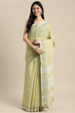 Pear Green Linen Saree with Woven Zari Work for New Year