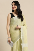 Pear Green Linen Saree with Woven Zari Work for New Year
