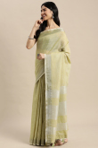 Pear Green Linen Saree with Woven Zari Work for New Year