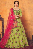 Pear Green Net Embroidered Designer Lehenga With Resham Work 