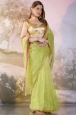 Pear Green Net Embroidered Shimmer Saree