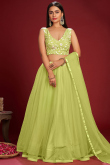 Pear Green Net Lehenga With Embroidered Belt