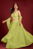 Pear Green Net Lehenga With Embroidered Belt