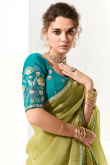 Pear Green Organza Saree With Sequins Work For Mehndi