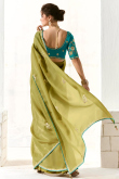 Pear Green Organza Saree With Sequins Work For Mehndi