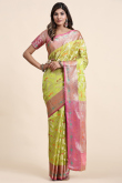Pear Green Organza Silk Saree With Weaved Work For Mehndi 