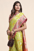 Pear Green Organza Silk Saree With Weaved Work For Mehndi 