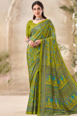Pear Green Printed Crepe Light Weight Saree