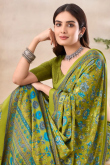 Pear Green Printed Crepe Light Weight Saree