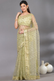 Pear Green Sequins Embroidered Party Wear Net Saree 