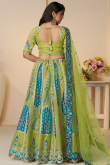 Pear Green Silk Blend Embroidered Flared Style Lehenga