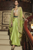 Pear Green Silk Embroidered Indo Western Dhoti Suit
