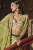 Pear Green Silk Embroidered Indo Western Dhoti Suit