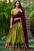 Pear Green Silk Flared Style Weaved Lehenga