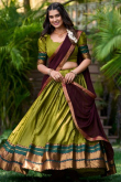 Pear Green Silk Flared Style Weaved Lehenga