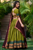 Pear Green Silk Flared Style Weaved Lehenga