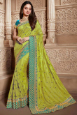 Pear Green Silk Saree With Banglori Silk Blouse