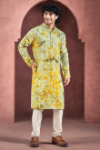 Pear Green Viscose Printed Straight Cut Men's Kurta Pajama 