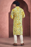 Pear Green Viscose Printed Straight Cut Men's Kurta Pajama 