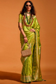 Pear Green Zari Weaved Satin Silk Broad Border Saree