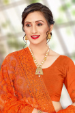 Embroidered Net Tiger Orange Saree