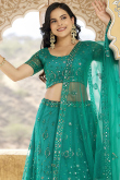 Persian Green Embroidered Net Flared Style Lehenga