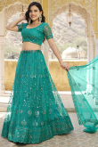 Persian Green Embroidered Net Flared Style Lehenga