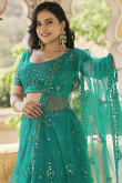 Persian Green Embroidered Net Flared Style Lehenga