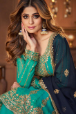 Persian Green Georgette Embroidered Lehenga