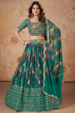 Persian Green Georgette Printed Flared Lehenga