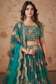 Persian Green Georgette Printed Flared Lehenga