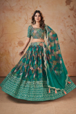 Persian Green Georgette Printed Flared Lehenga