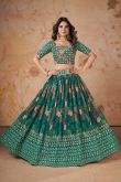 Persian Green Georgette Printed Flared Lehenga
