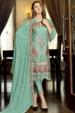 Light Persian Green Georgette Straight Cut Eid Trouser Suit