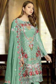 Light Persian Green Georgette Straight Cut Eid Trouser Suit