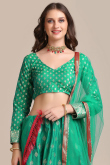 Lehenga in Persian Green Jacquard for Party Wear with Zari Work
