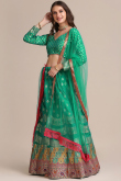 Lehenga in Persian Green Jacquard for Party Wear with Zari Work