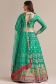 Lehenga in Persian Green Jacquard for Party Wear with Zari Work