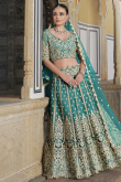 Persian Green Net Embroidered A Line Lehenga 