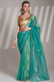Persian Green Net Embroidered Shimmer Saree