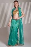 Persian Green Net Embroidered Shimmer Saree