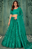 Persian Green Net Lehenga With Sequins Work For Weddings