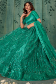 Persian Green Net Lehenga With Sequins Work For Weddings