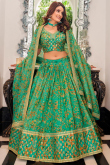 Persian Green Organza Floral Print Lehenga Choli For Mehndi