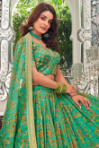 Persian Green Organza Floral Print Lehenga Choli For Mehndi