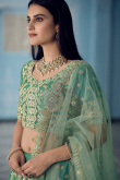 Persian Green Organza Zari Embroidered Panelled Lehenga