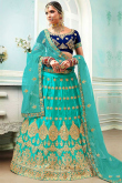 Persian Green Satin Lehenga for Sangeet with Stone embroidery
