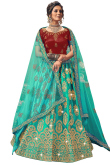Satin Lehenga with Stone Embroidery in Persian Green for Party 