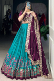 Persian Green Silk Blend Embroidered Flared Style Lehenga