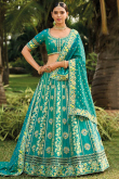 Persian Green Silk Sequins Embroidered Panelled Style Lehenga